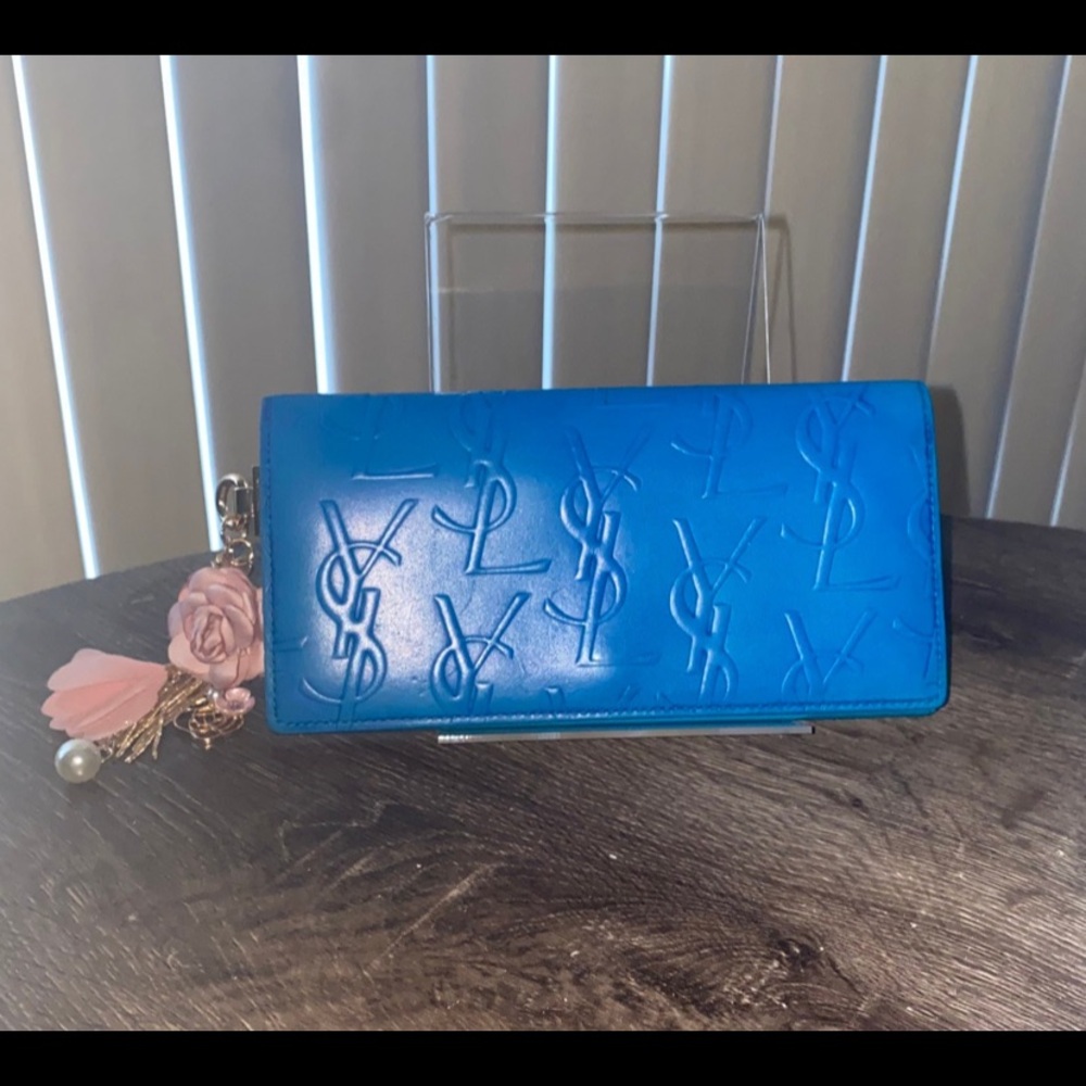Yves Saint Laurent Vibrant Blue Embossed Wallet